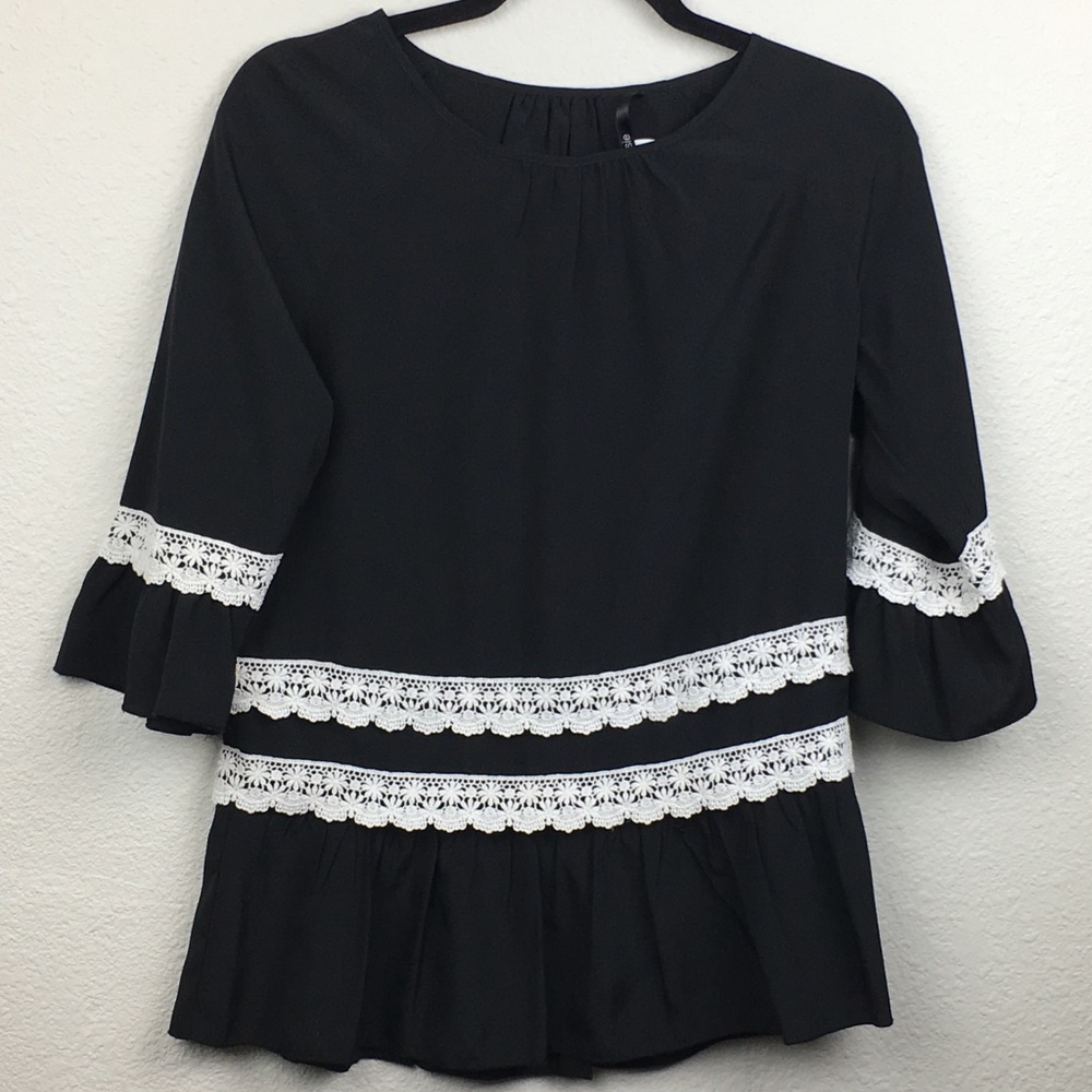 Kenzie Black Peplum 3/4 Sleeve Top